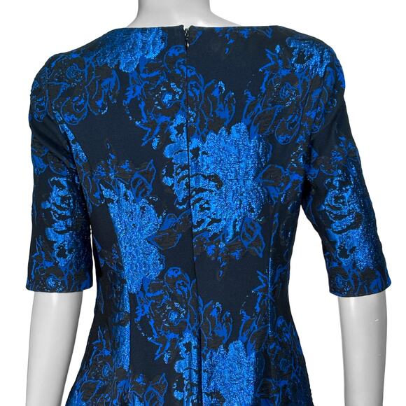 Teri Jon Metallic Jacquard Cocktail Dress, Fit & Flare, Floral, Half Sleeve | 8 - Picture 5 of 11